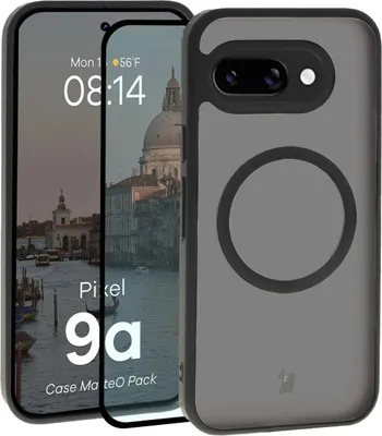 Produktbild von Schutzhülle mit Magnetring + gehärtetem Glas Bizon MatteO Pack für Google Pixel 9a, Getönt-Schwarz