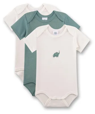 Produktbild von Sanetta Jungen-Body Kurzarm beige grün Elefant | 3er Set Baby Body