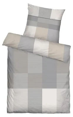 Produktbild von Satin-Wende-Bettwäsche - 135 x 200 cm - Grau - Weiß - Beige - mit Reißverschluss