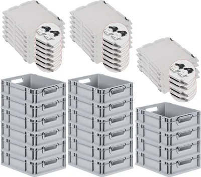 Produktbild von SuperSparSet 16x Eurobox NextGen Economy mit Scharnierdeckel und schwarzen Schiebeschnappverschlüssen | Griffe offen | HxBxT 12x30x40cm | 11 Liter | Eurobehälter, Transportbox, Transportbehälter, Stapelbehälter