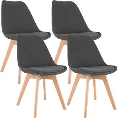 Produktbild von CLP 4er Set Esszimmerstühle Linares gepolstert mit Rückenlehne Buchenholzgestell grau Material Stoff