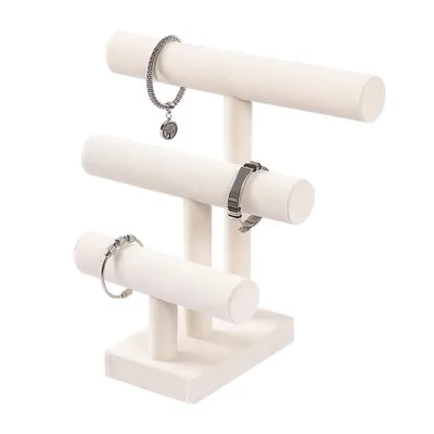 Produktbild von Schmuckständer, 3-stöckiger Armbandhalter, Armband-Display zum Verkauf, beigefarbener Schmuckständer für Armreifen, Halsketten, Haargummis, Uhren
