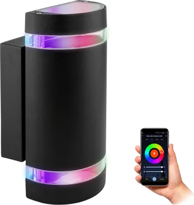 Produktbild von SSC-LUXon ZORA Außenwandleuchte schwarz rund Up & Down – Wandleuchte Smart mit LED GU10 RGB WiFi (App & Sprache) – Alexa Hausbeleuchtung
