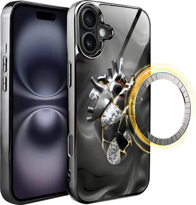 Produktbild von IBIZU Elite Glass Case für iPhone 16 Plus, Kintsugi Art, Porzellanherz, Schwarz