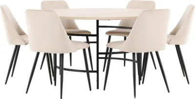 Zdjęcie produktu dla Copenhagen zestaw do jadalni stół Ø140cm i 6 krzeseł whitewash, beżowe.