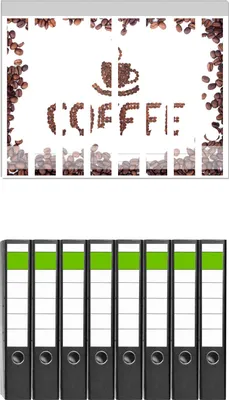Produktbild von Wallario 8 Stück schmale Ordner inkl. Klebeetiketten mit Motive Kaffee Schrift aus Kaffeebohnen -  Set mit Rückenschildern / Ordnerrücken Stickern