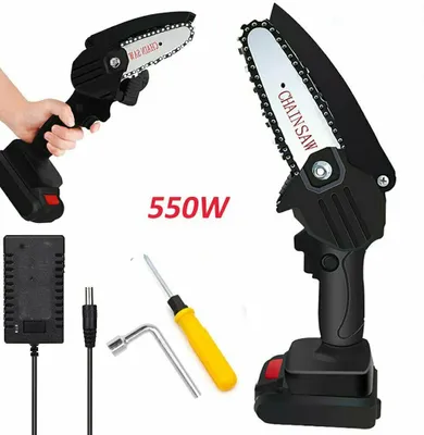 Produktbild von Mini Akku Benzin Kettensäge Motorkettensäge Motorsäge Sägeblatt Einhandsäge schwarz 550W mit 2 Akkus