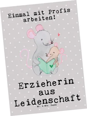 Produktbild von Mr. & Mrs. Panda Ansichtskarte Erzieherin Leidenschaft - Grau Pastell - Geschenk, Spruch, Pädagogin, Ausbildung, Beruf, Ansichtskarten, Postkarte, Lustig, Grußkarte