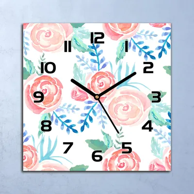 Produktbild von Wanduhr Echt-Glas-Küchenuhr Elegante Blumen Quarz Lautlos 30x30 Deko Bilder