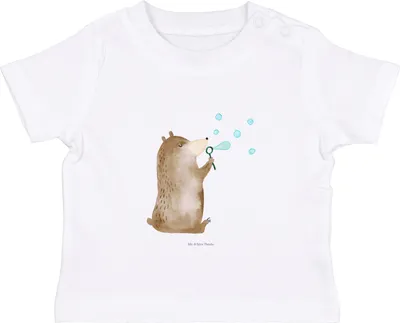 Produktbild von Mr. & Mrs. Panda Babyshirt Bär Seifenblasen 0. - 6. Monat - Weiß - Geschenk,  T-Shirt, Kinder, Lustig Sein Glücklich Traurig Happy, Kleinkind, Baby Baumwollshirt, Top