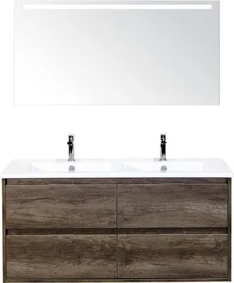 Produktbild von Sanox Badmöbel-Set Porto BxHxT 121 x 170 x 51 cm Frontfarbe nebraska oak mit Doppel-Waschtisch Keramik weiß, Waschtischu