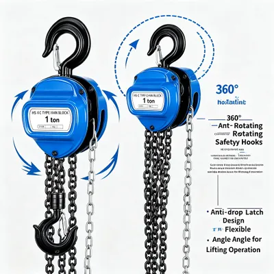 Produktbild von Manueller Kettenzug - Kettenblock - 1000 kg Tragkraft - G80-Manganstahlkette - Doppelhaken - 3,96 m Hubhöhe - Blau