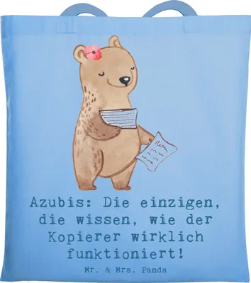 Produktbild von Mr. & Mrs. Panda Shopping Tasche Auszubildende Kopierer - Sky Blue - Geschenk, Beruf, Schultasche, kreative Geschenke, handgefertigte, Berufstraining, Einkaufstüte, Azubi