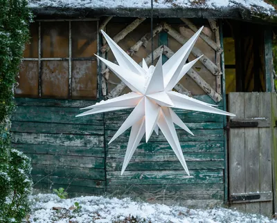 Produktbild von LED Weihnachtsstern WEISS 3D 80 cm INKL. LED-LEUCHTMITTEL (auswechselbar) Faltstern Außenstern Adventsstern wetterfest für außen und innen 4m Kabel