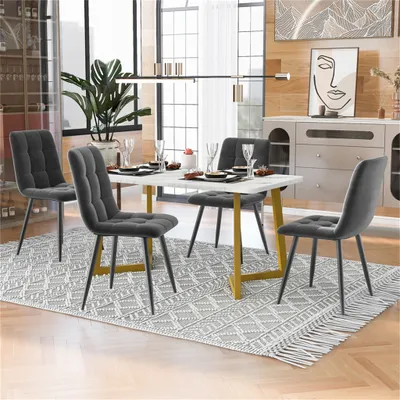 Produktbild von Esstisch 117cm Esstisch mit 4 Stühlen Set, Rechteckiger Esstisch, Moderner Küchentisch Set,Esszimmerstuhl Dunkelgrau