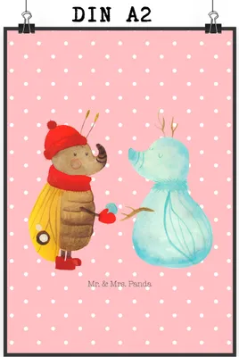 Produktbild von Mr. & Mrs. Panda Bild Nachtfalter Schneemann DIN A2 - Rot Pastell - Geschenk, Wandbild, Weihnachten, Kunstdruck, Winter, drucke, wanddruck, Weihnachtsgruß, Plakat, Schnee