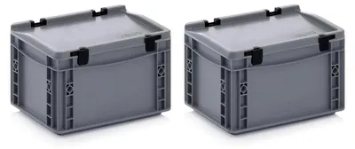 Produktbild von 2er Set Eurobehälter 30 x 20 x 18,5 cm mit Scharnierdeckel und Zollstock
