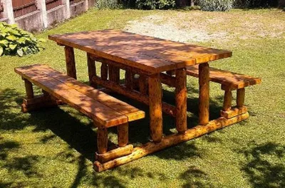 Produktbild von Casa Padrino Gartenmöbel Set Rustikal Tisch + 2 Garten Bänke Mod GM2 - Eiche Massivholz - Echtholz Möbel Massiv