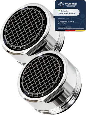 Zdjęcie produktu dla Zestaw 2 perlatorów nasadkowych do kranów M24, przepływ wody 5 l/min - zaawansowany technologicznie filtr przeciw osadzaniu się kamienia z filtrem kulkowym - perlator wykonany z chromowanego mosiądzu - perlator nasadkowy do kranów