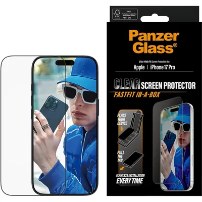 Produktbild von PanzerGlass ® Displayschutz iPhone 18 Pro | 17 Pro | Ultra-Wide Fit m. Fastfit in-a-box, Apple, Apple - iPhone 17 Pro, Apple - iPhone 18 Pro, Trockene Anwendung, Kratzresistent, Schockresistent, Transparent, 1 Stück(e)