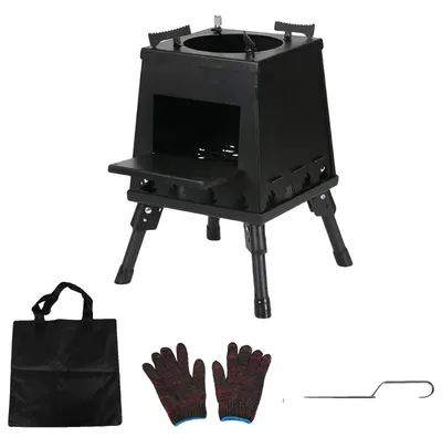 Produktbild von Camping Holzofen, leichtes tragbares Design, vielseitige Brennstoffnutzung, schwarz