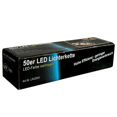 A product box for LED string lights.