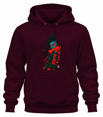 Immagine prodotto di BURZ, felpa con cappuccio in stile cyberpunk, con trecce, ispirata al Giappone, anni 2000, tessuto tecnico, fantascienza, colore bordeaux, taglia 3XL