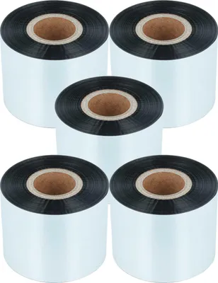 Produktbild von vhbw 5x Thermotransfer-Band kompatibel mit TSC TE200, TA310, TA210, MX640P Drucker Etikettendrucker, Wischfest, 50 mm x 300 m, Wachs Harz Schwarz