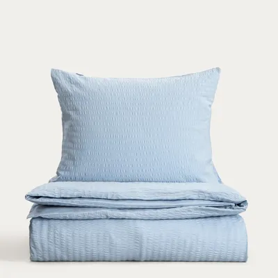 Produktbild von HOMLA RETIE Baumwolle Rindenbettwäsche blau 160x200 + 2*50x60 cm