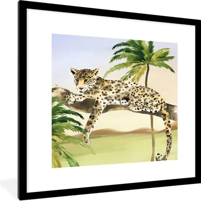 Produktbild von MuchoWow® Gerahmtes Poster Leopard - Dschungel - Baum 40x40 cm - Poster mit Schwarzem Bilderrahmen Wandposter Rahmen Foto Bilder - Poster - Plakat im Rahmen