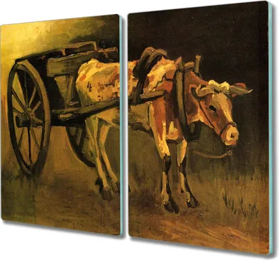 Produktbild von Coloray Herdabdeckplatte 2x30x52 cm Schneidebrett Kochplattenabdeckung Küchenbrett Hackbrett - Ochsenkarren und das Van Gogh