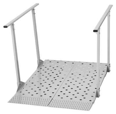 Obrázok produktu pre Rampa pre invalidné vozíky s zábradlími, 1140 x 850 mm, robustná hliníková rampa pre osoby s obmedzenou pohyblivosťou, nosnosť 199,6 kg, prenosné rampy bez pošmyknutia vhodné pre schody, dvere, obrubníky a používané s chodiacimi a skútrami