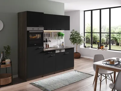 Produktbild von Küche Küchenzeile Küchenblock Eiche York Schwarz Oliver 205 cm Respekta