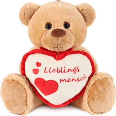 Produktbild von BRUBAKER Teddy Plüschbär mit Herz Rot Beige - Lieblingsmensch - 35 cm - Teddybär Plüschteddy Kuscheltier Schmusetier - Braun Hellbraun