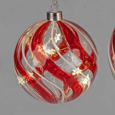 Produktbild von LED Kugel KLASSIK mit rotem WellenNachbildung zum aufhängen 12cm Glas Formano WA