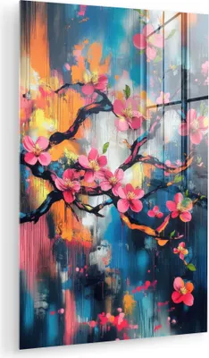 Produktbild von MuchoWow Glasbilder - Bilder auf Wandbild - Foto auf Glas Blumen - Zweig - Künstlerisch - Rosa 20x30 cm Wanddekoration aus Glas - Acrylglasbild - Acrylbilder - Acrylglas