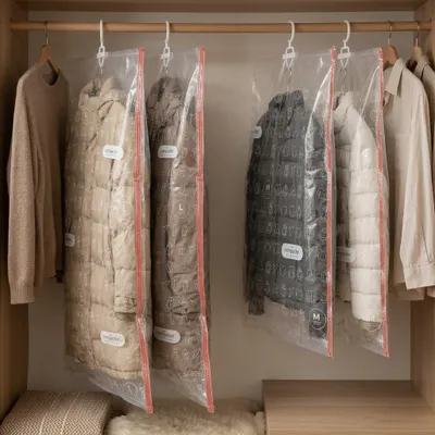 Image de COMPACTOR - Lot 4 sacs rangement sous vide à suspendre - 70 x x H.145 CM - Transparent
