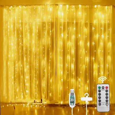 LED-Vorhangbeleuchtung 3x3 m, 300 LEDs, USB, 8 Modi, Warmweiß