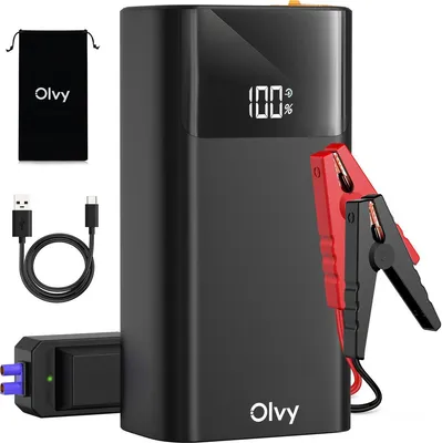 Zdjęcie produktu dla Rozrusznik samochodowy Olvy 5000A power bank 12V - do 7,0 l benzyny i 5,5 l oleju napędowego, rozrusznik z latarką, power bank USB, zabezpieczenie przed zwarciem i wodoodporność