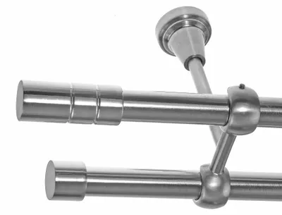 Produktbild von Gardinenstange Set Edelstahl Look Metall Ø 19mm zur Deckenbefestigung 2-lauf Zylinder, Länge wählbar D28 E64 E61
