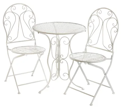 Produktbild von Kobolo Metalltischset Gartentischset Tisch und zwei Stühle aus Metall in der Farbe weiß