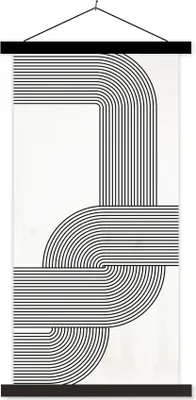 Produktbild von MuchoWow® Textilposter Kunst - Schwarz - Weiß - Linie 90x180 cm mit schwarzem Rahmen - Dekoration Wohnzimmer