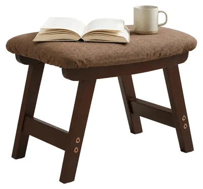 Produktbild von Relaxdays Fußhocker aus Holz, gepolsterte Fußablage, HxBxT: 29x40x25 cm, Flur, Wohnzimmer, Beistellhocker, braun