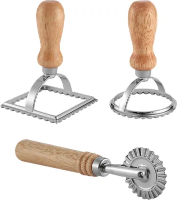 Produktbild von Ravioli-Ausstecher im 3er-Set, wunderschöne Ravioli-Former mit Holzgriff, Ravioli-Stempel und Raviolischneider