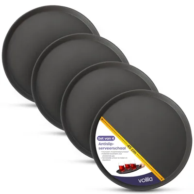 Obrázok produktu pre Okrúhly podnos čiernej farby s protišmykovým povrchom a vysokým okrajom (4 kusy - priemer: 45 cm)