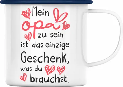 Produktbild von Trendation - Opa Geschenke Geschenk Emaille Tasse mit Spruch für Opa Geschenkidee Nichte Enkel Vatertag Emaille Emaille Tasse Großvater (Blau)
