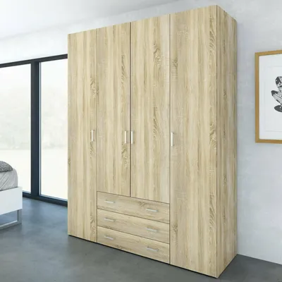 Produktbild von Großer Kleiderschrank Amoruccio, Schlafzimmermöbel, Schrank, Garderobe, 154x50 h200 cm, Eiche