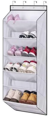 Immagine prodotto di Scaffale per scarpe da appendere sopra la porta, 6 scomparti, bianco, organizer sospeso per 12 paia di scarpe, 133 cm