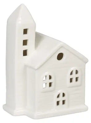 Teelichthaus Kirche aus Porzellan, 13,5x10x7 cm, weiß