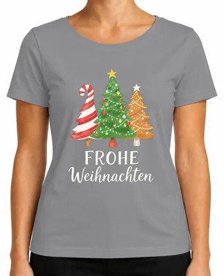 Produktbild von Frohe Weihnachten Weihnachtsbaum Zuckerstange Lebkuchen Tannenbaum Damen T-Shirt, Grau, 3XL